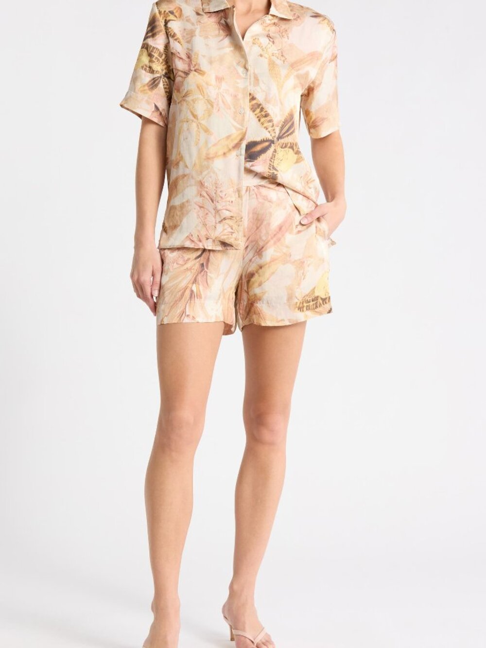 NWT JASON WU printed camp shirt & shorts matching set tropical green khaki XS
